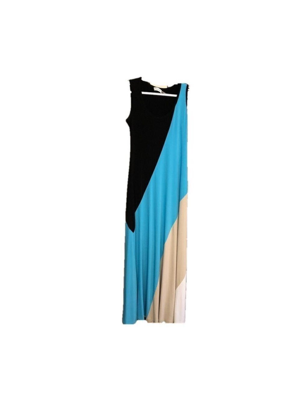 Calvin Klein Size 6 Black/Blue/Tan Sleeveless Maxi Dress